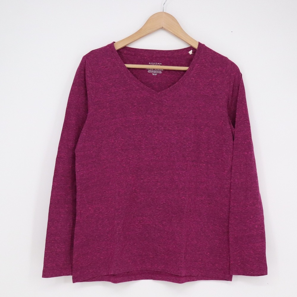 Sonoma Life + Style Womens M Purple Heathered V-Neck Long Sleeve T-Shirt Cotton